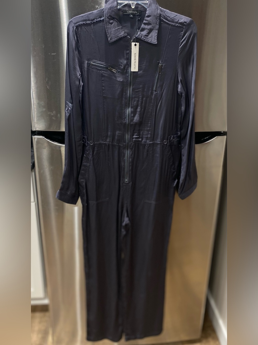Olivaceous Navy Long-Sleeve Utility Jumpsuit